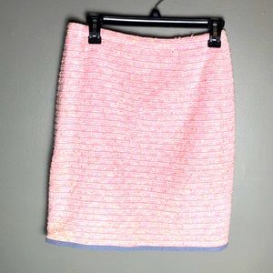 Escada Pink White Pencil Skirt Denim Trim Size 36